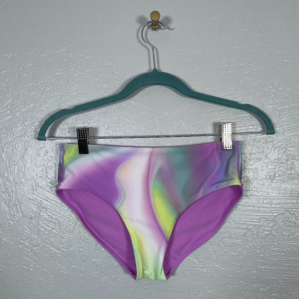 Athleta Girl XL 14 Aura Ombre Blue Taro Reversible Mid Rise Swim Bottom Stretch